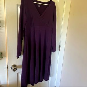 L.L.Bean Women's Knit Long Sleeve Knit Empire Waist Dress - Purple, Large (L)